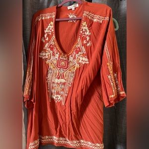 Beautiful,terracotta, embroidered tunic. Size 3x